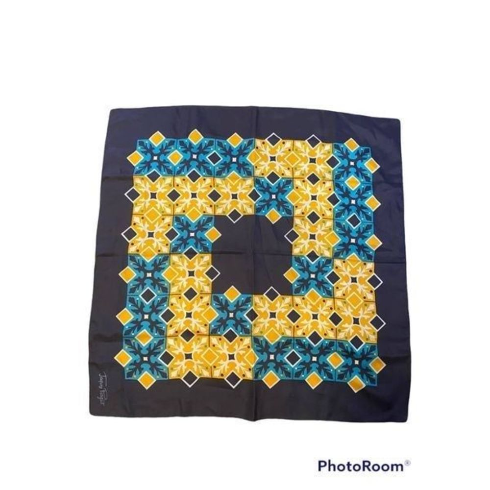 Vintage Jacques Piaget Silk Scarlette Geometric Blue Gold